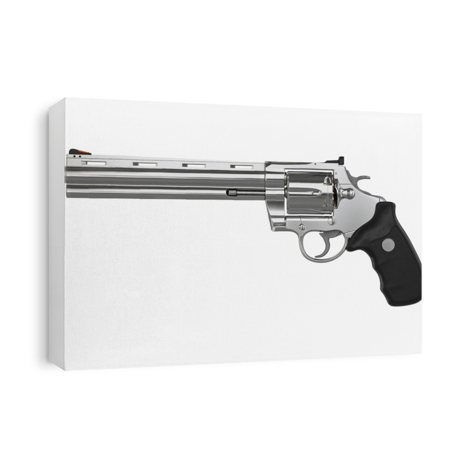 Revolver chrome pistol, side view. 3D graphic